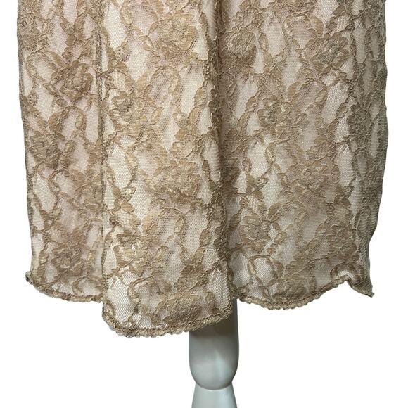 Vintage 60s Artemis Size Medium Nude Lace Fully Lined Slip Nightgown Scallop Hem - Picture 8 of 11
